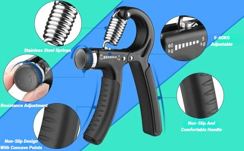 Hand Grip Strengthener – Adjustable 5–60KG Forearm & Finger Trainer