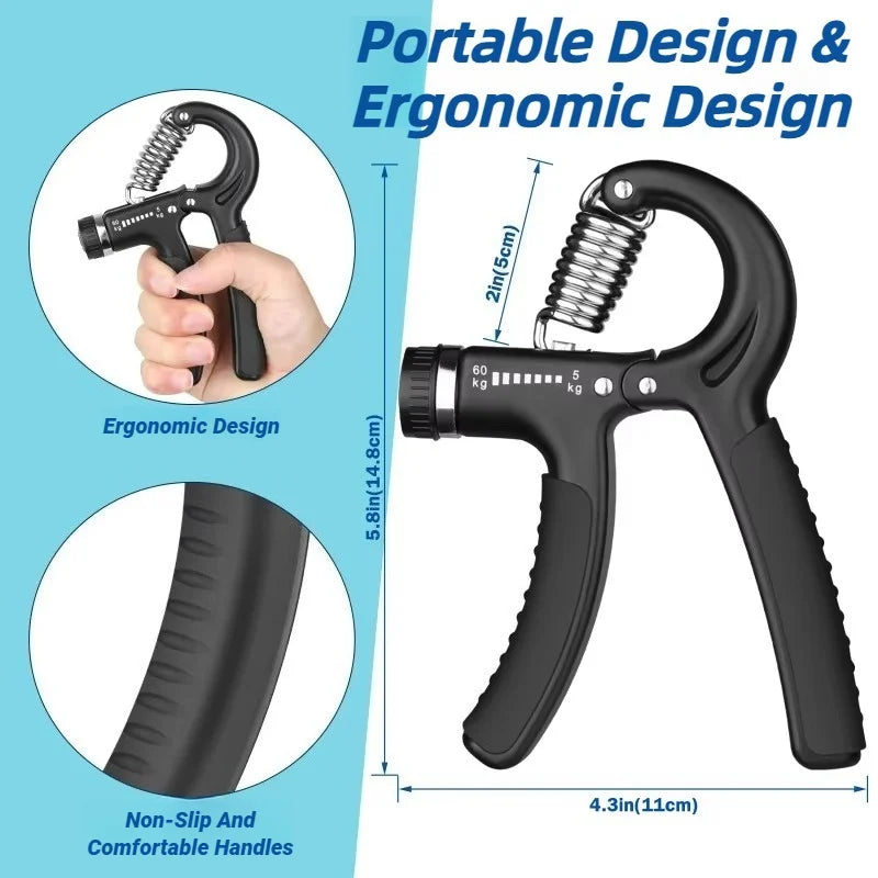 Hand Grip Strengthener – Adjustable 5–60KG Forearm & Finger Trainer