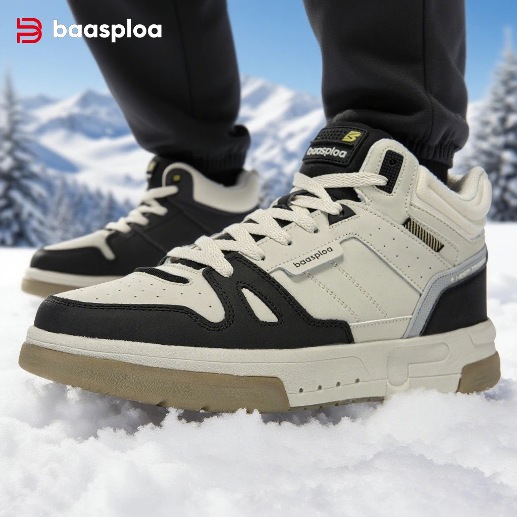 Baasploa Men’s Winter Sneakers – Plush Warm Non-Slip Casual Shoes