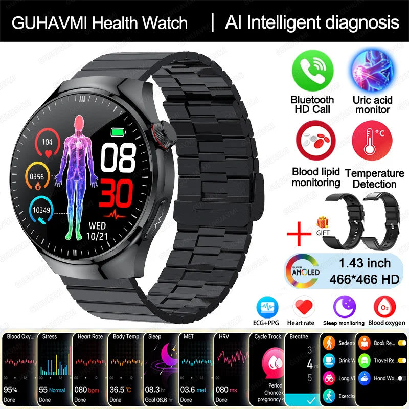 2025 Nursing-Grade Health Smartwatch – ECG PPG Bluetooth Call