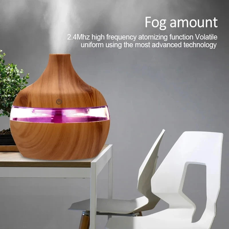 300ML Ultrasonic Aroma Humidifier – Wood Grain Essential Oil Diffuser