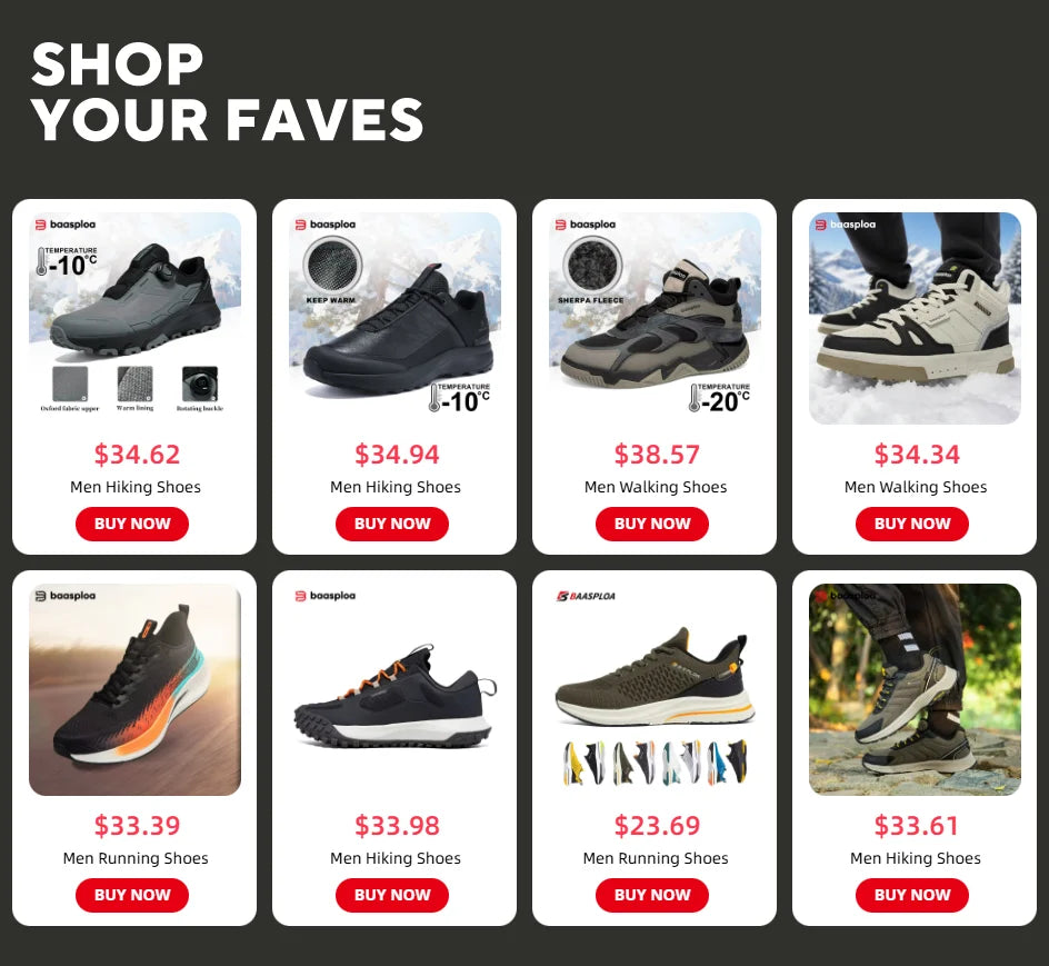 Baasploa Men’s Winter Sneakers – Plush Warm Non-Slip Casual Shoes