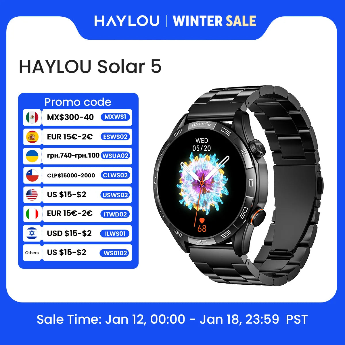 HAYLOU Solar 5 Smartwatch – AMOLED 60Hz Voice Call & Health Tracker