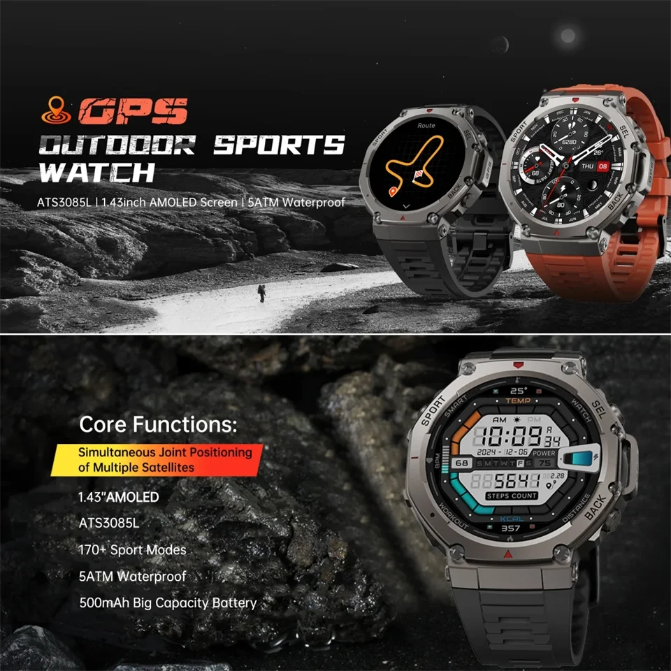 T-Rex 3 Pro Military Smartwatch – Dual-Band GPS 10ATM