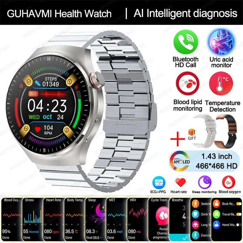 2025 Nursing-Grade Health Smartwatch – ECG PPG Bluetooth Call