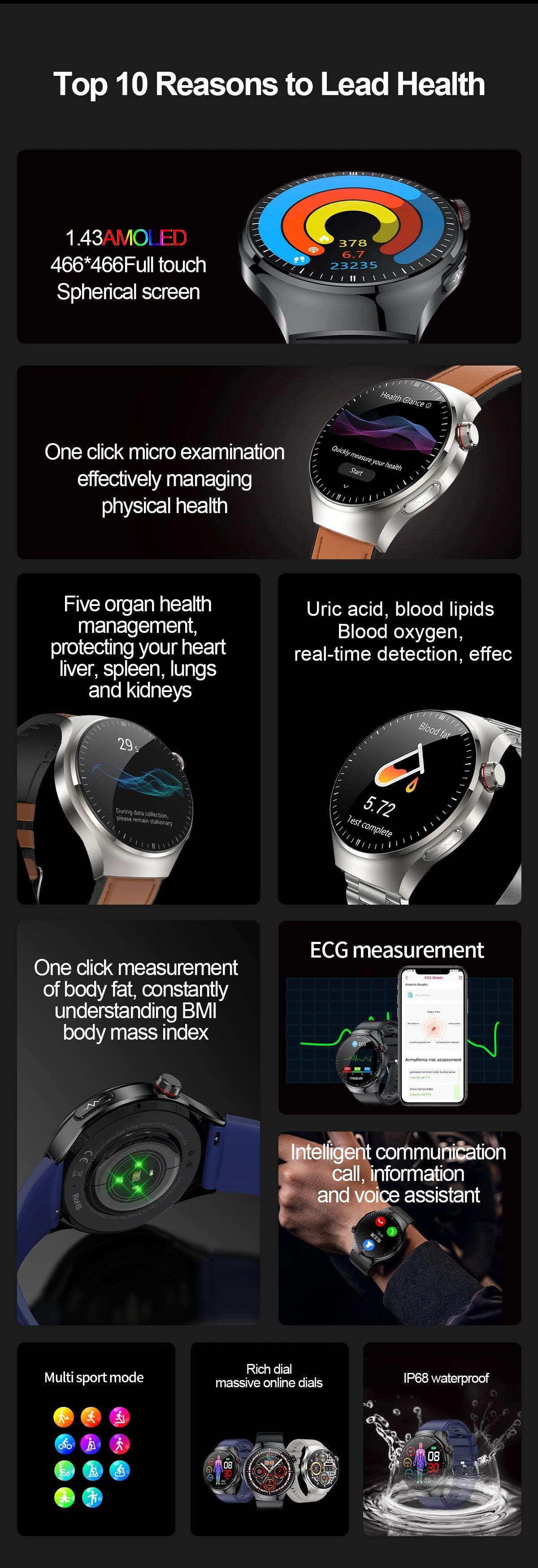 2025 Nursing-Grade Health Smartwatch – ECG PPG Bluetooth Call