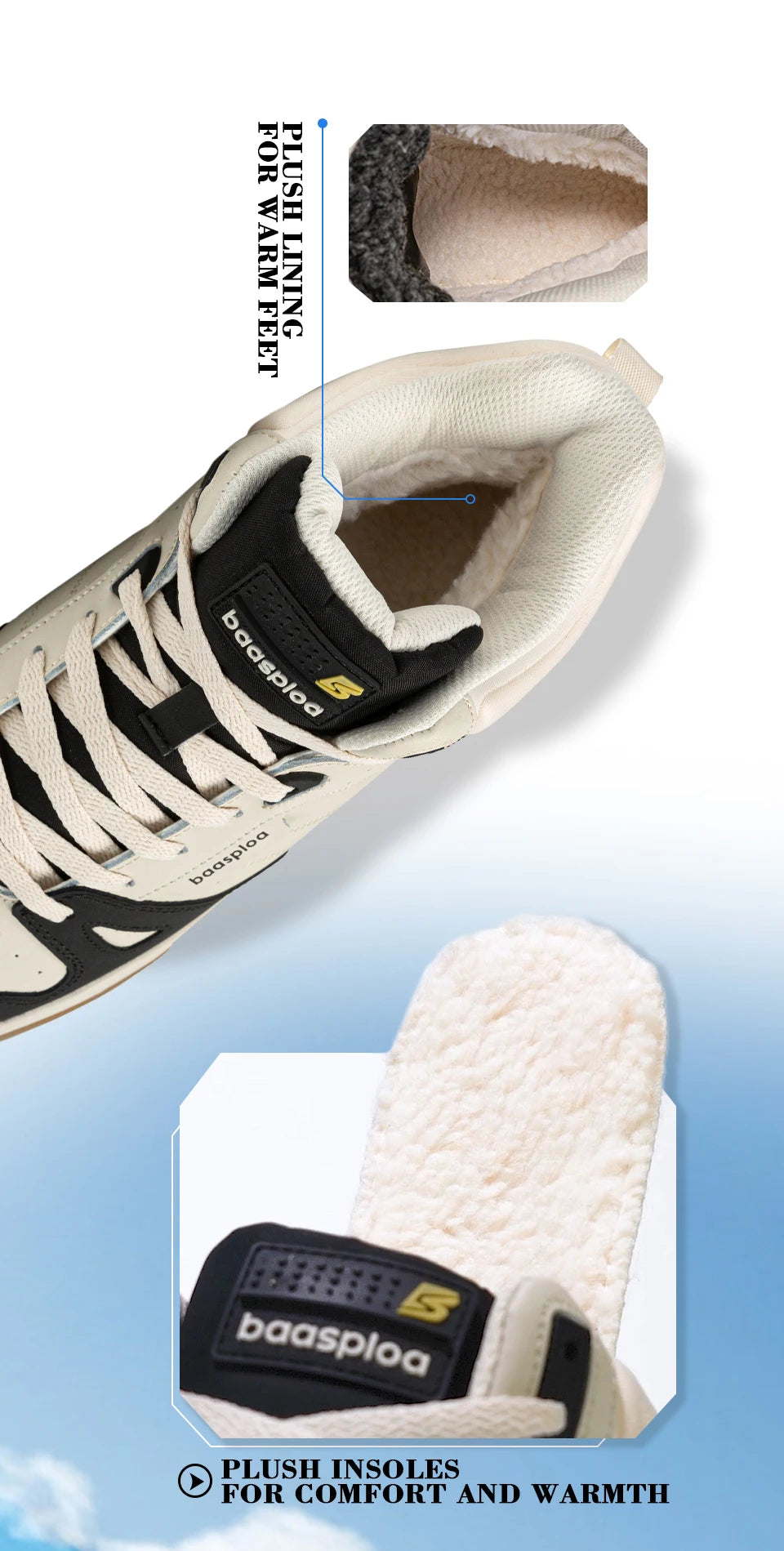 Baasploa Men’s Winter Sneakers – Plush Warm Non-Slip Casual Shoes