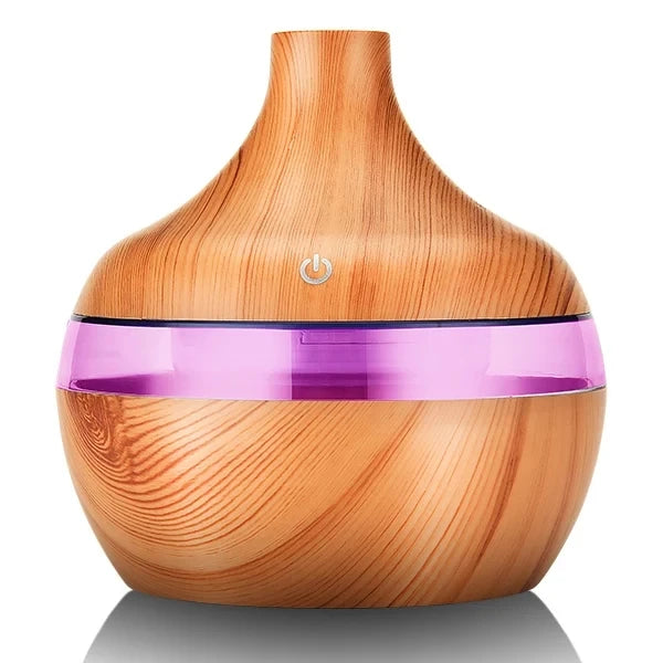 300ML Ultrasonic Aroma Humidifier – Wood Grain Essential Oil Diffuser