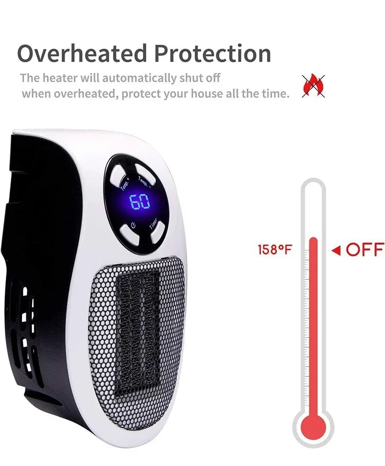 350W Portable Electric Heater – Wall-Mounted Room Heater with Remote