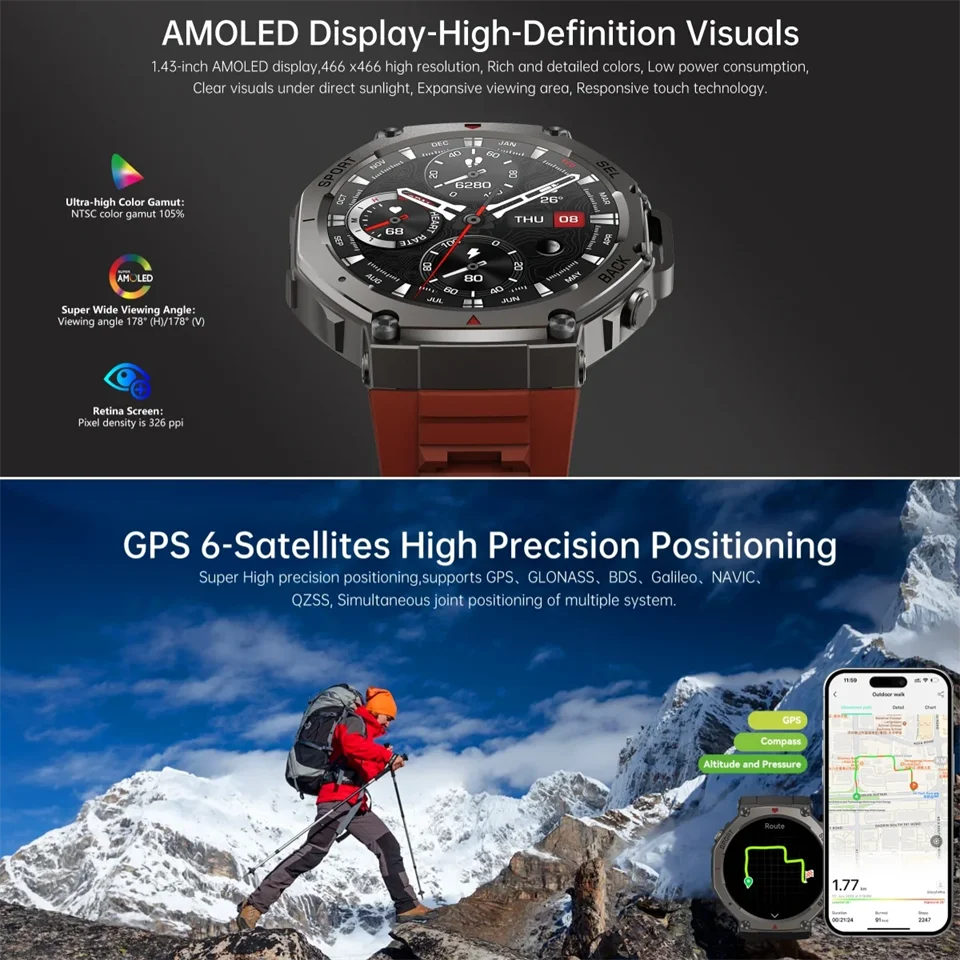 T-Rex 3 Pro Military Smartwatch – Dual-Band GPS 10ATM