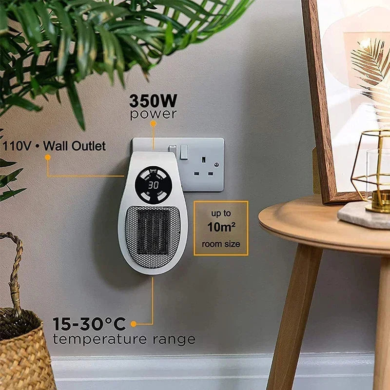 350W Portable Electric Heater – Wall-Mounted Room Heater with Remote