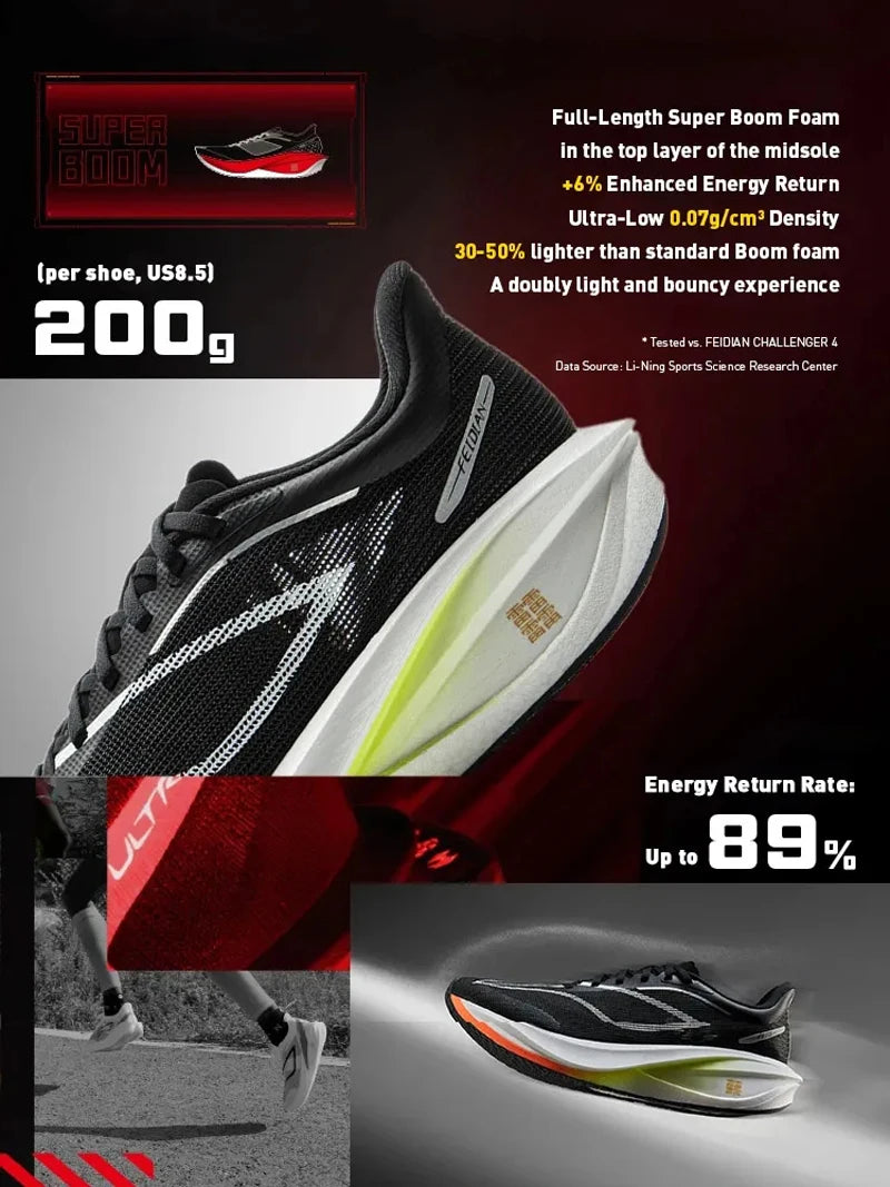 Li-Ning FEIDIAN 5 CHALLENGER – Carbon Plate SUPER BOOM Racing Shoes-FIBER PLATE LiNing Competitive Sneaker ARMV001