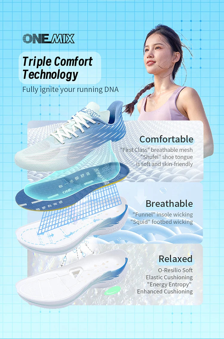 Onemix 2025 Breathable Speed Running Shoes – Marathon Sports Sneakers Shoes Light Men Outdoor Jump Rope Fitness