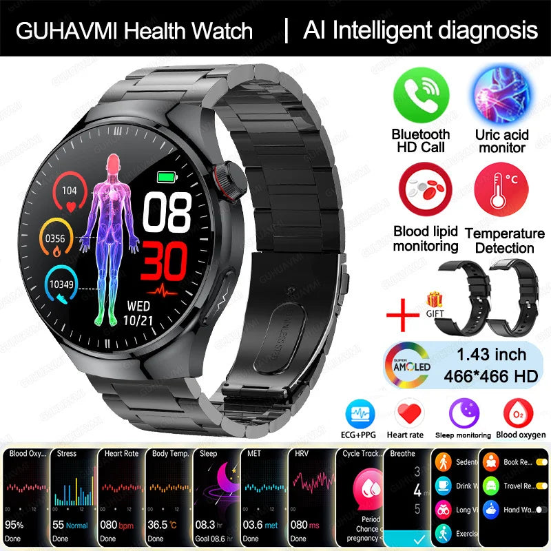 2025 Nursing-Grade Health Smartwatch – ECG PPG Bluetooth Call