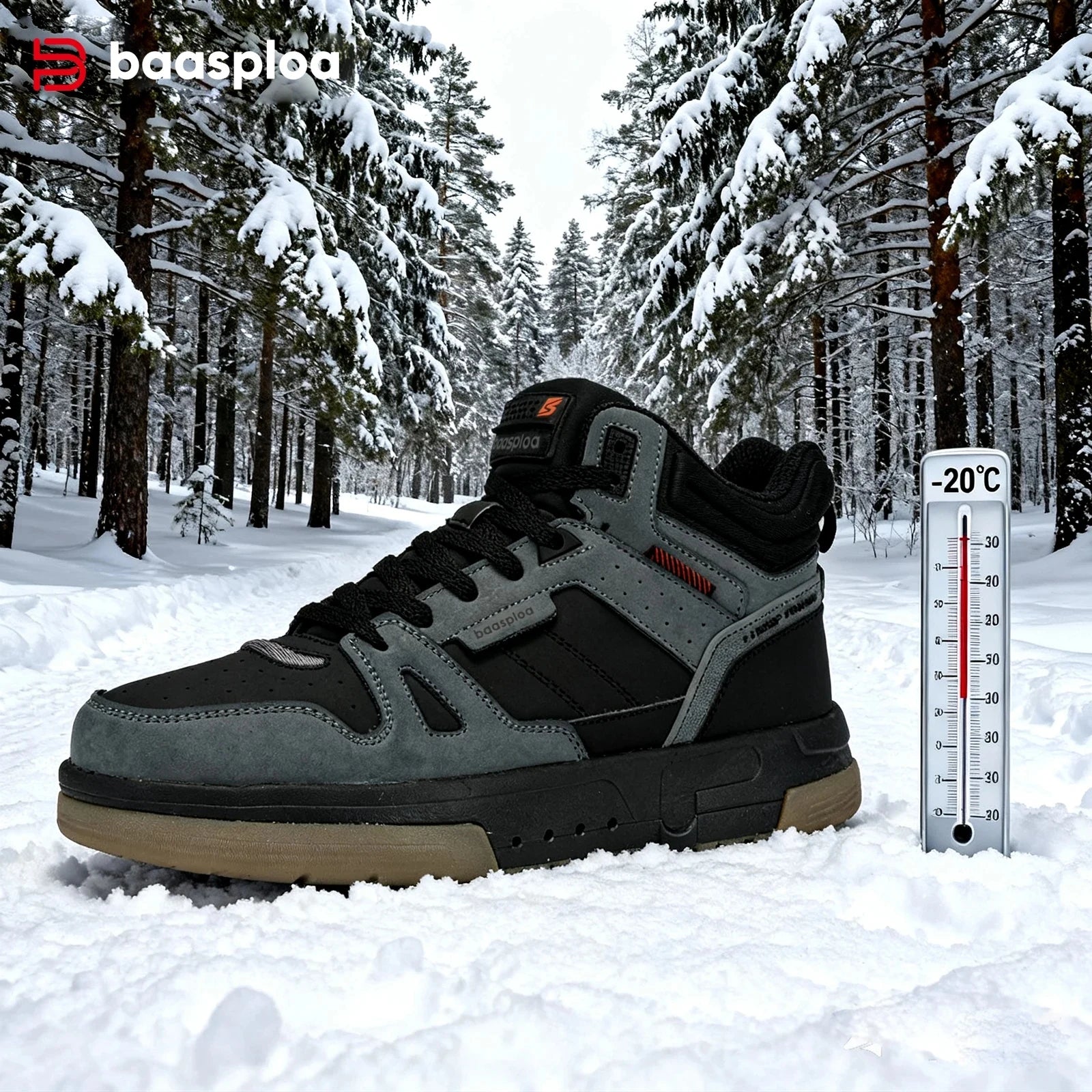 Baasploa Men’s Winter Sneakers – Plush Warm Non-Slip Casual Shoes