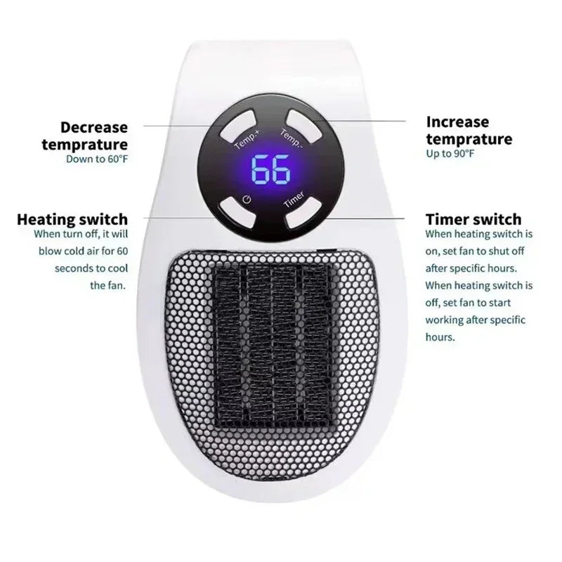 350W Portable Electric Heater – Wall-Mounted Room Heater with Remote