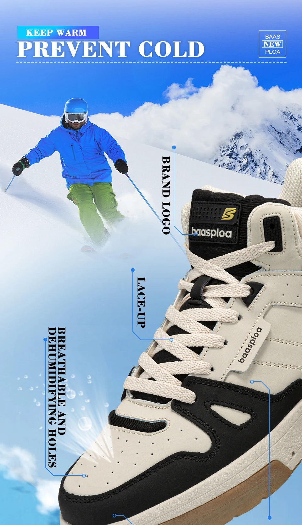 Baasploa Men’s Winter Sneakers – Plush Warm Non-Slip Casual Shoes