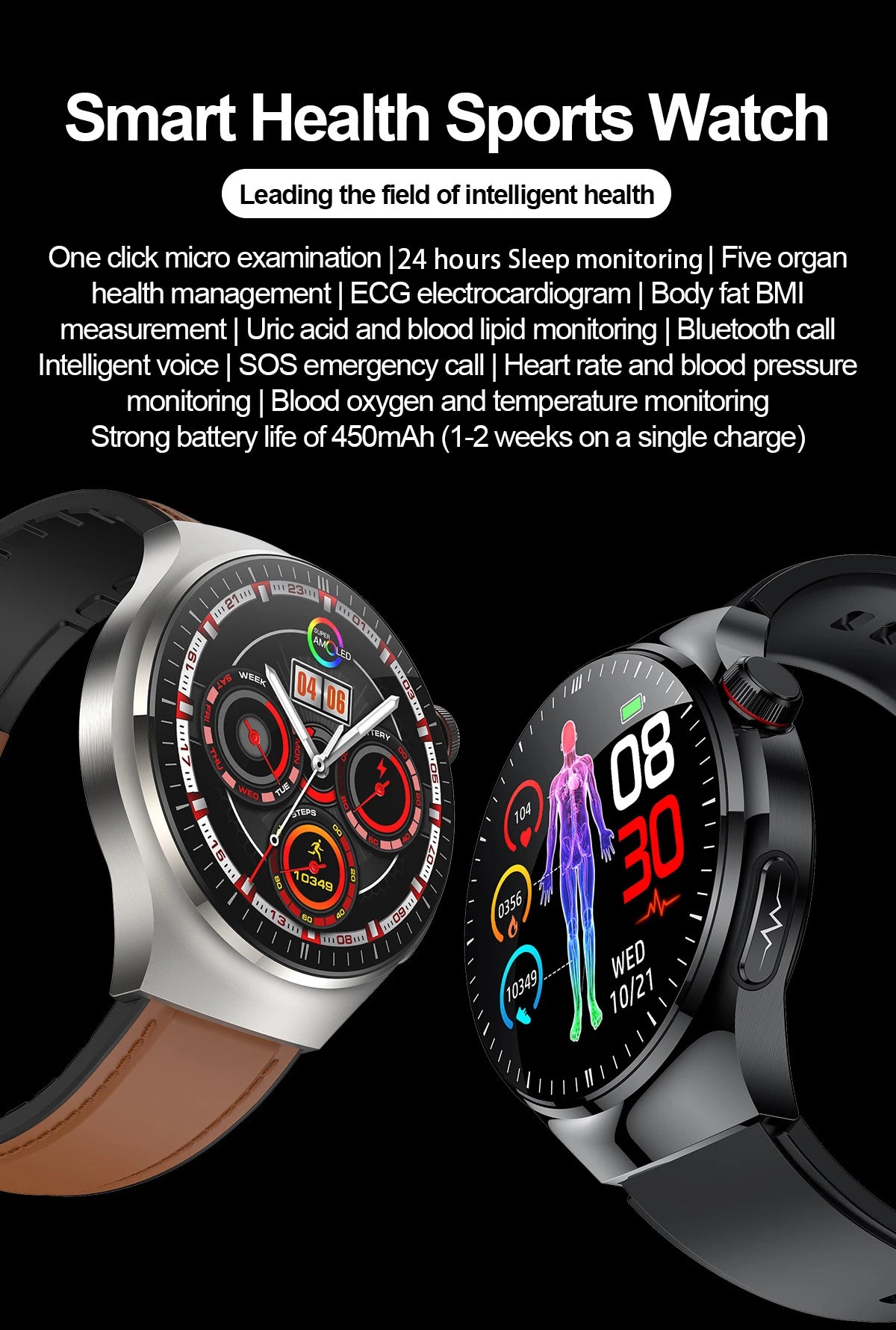 2025 Nursing-Grade Health Smartwatch – ECG PPG Bluetooth Call