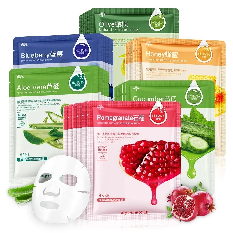 30pcs Natural Plant Facial Masks – Moisturizing & Anti-Aging Korean Skincare