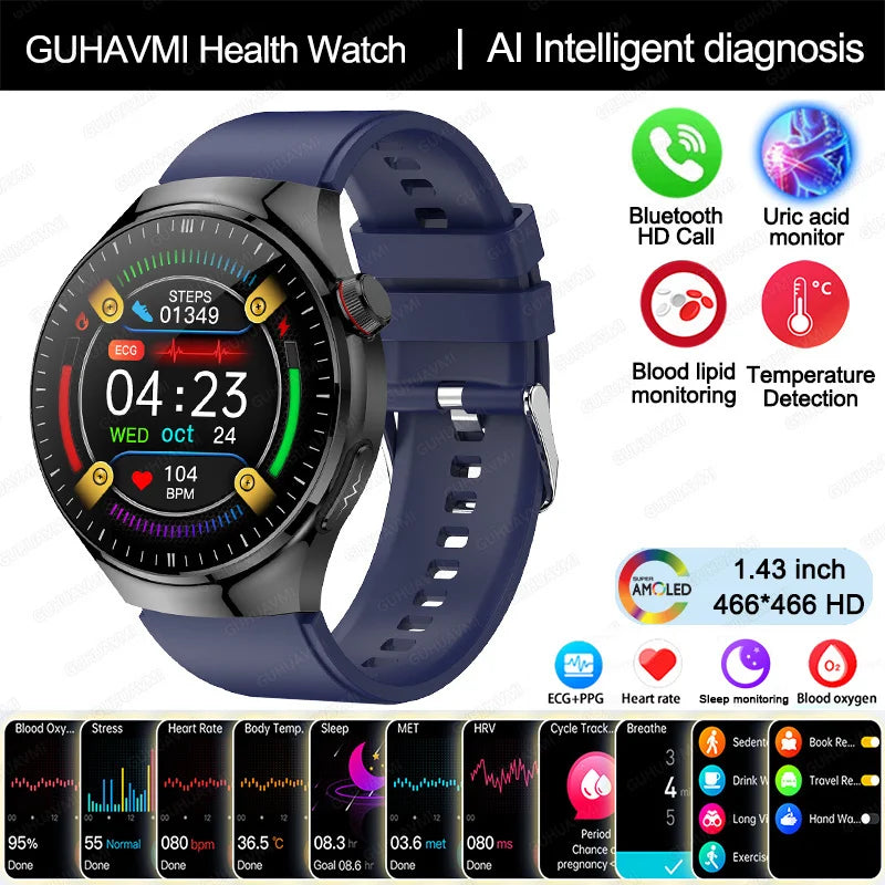 2025 Nursing-Grade Health Smartwatch – ECG PPG Bluetooth Call