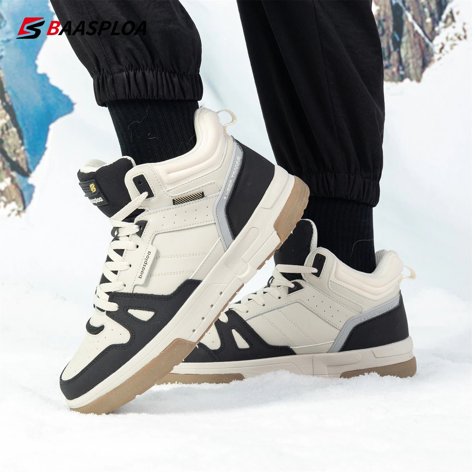 Baasploa Men’s Winter Sneakers – Plush Warm Non-Slip Casual Shoes
