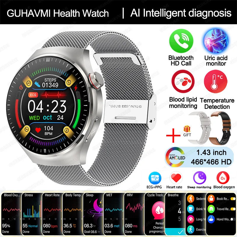 2025 Nursing-Grade Health Smartwatch – ECG PPG Bluetooth Call
