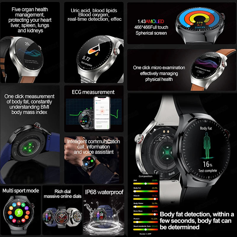 2025 Nursing-Grade Health Smartwatch – ECG PPG Bluetooth Call