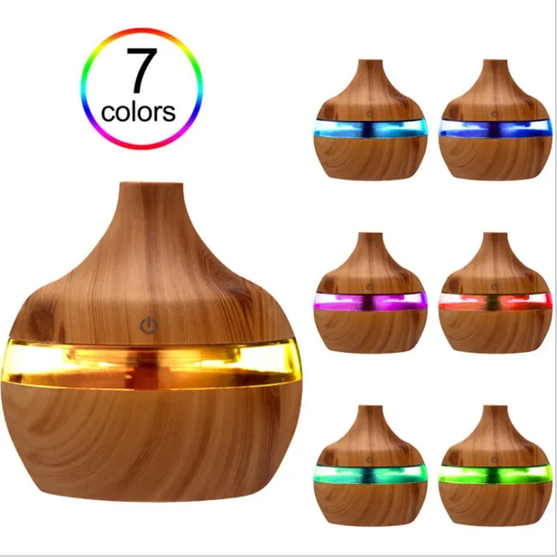 300ML Ultrasonic Aroma Humidifier – Wood Grain Essential Oil Diffuser