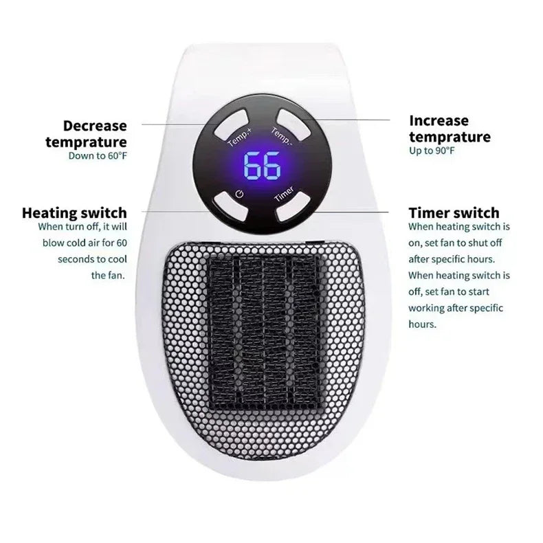 350W Portable Electric Heater – Wall-Mounted Room Heater with Remote