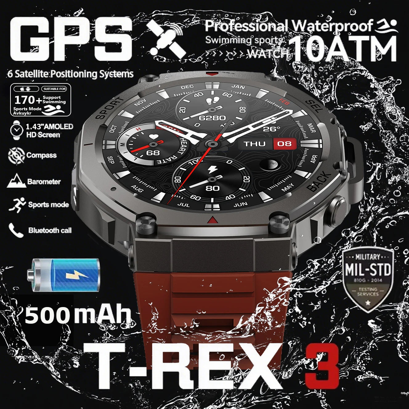 T-Rex 3 Pro Military Smartwatch – Dual-Band GPS 10ATM