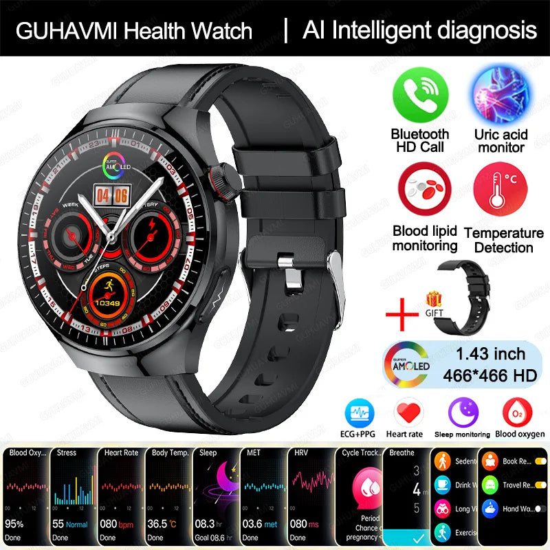 2025 Nursing-Grade Health Smartwatch – ECG PPG Bluetooth Call