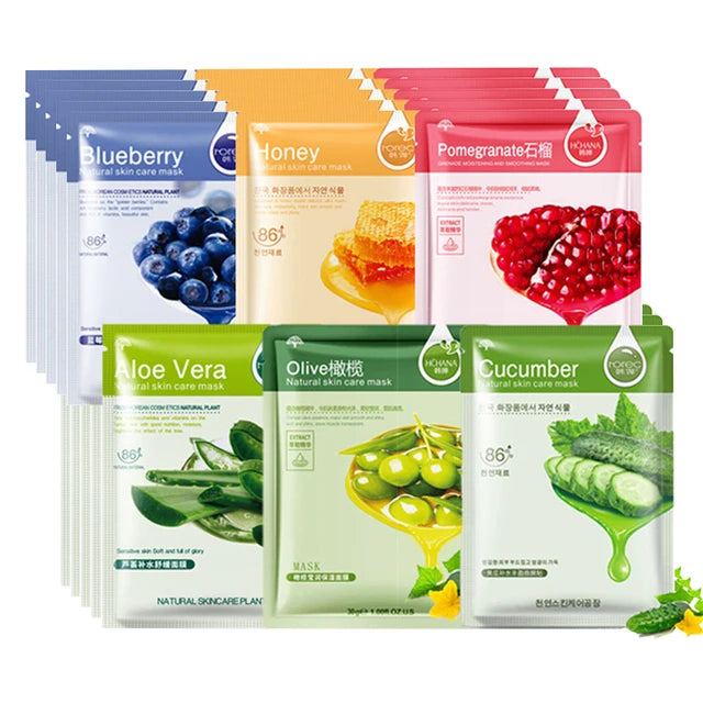 30pcs Natural Plant Facial Masks – Moisturizing & Anti-Aging Korean Skincare