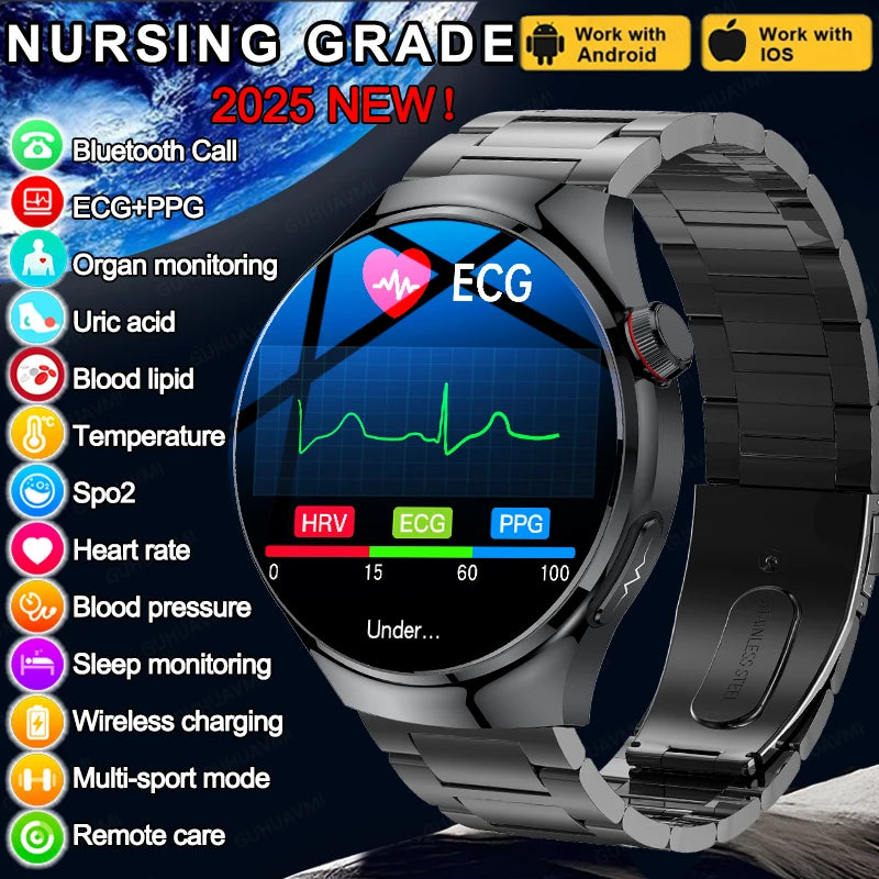 2025 Nursing-Grade Health Smartwatch – ECG PPG Bluetooth Call