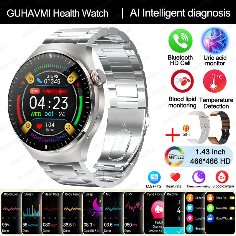 2025 Nursing-Grade Health Smartwatch – ECG PPG Bluetooth Call