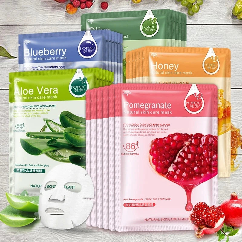 30pcs Natural Plant Facial Masks – Moisturizing & Anti-Aging Korean Skincare