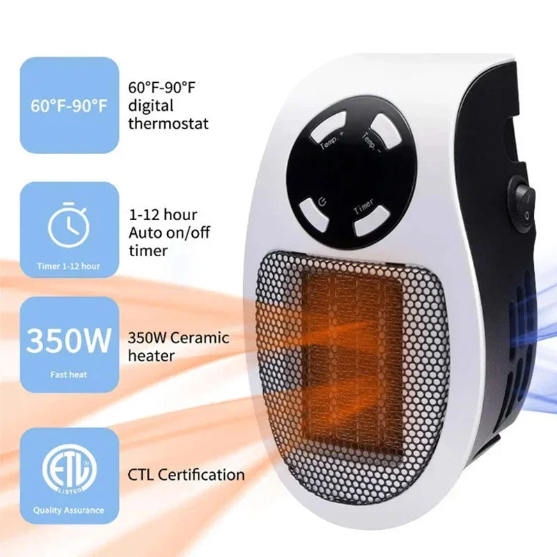 350W Portable Electric Heater – Wall-Mounted Room Heater with Remote